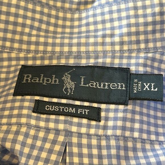 Ralph Lauren Custom Fit Blue White Checkered Button Down Shirt Size XL - Picture 5 of 6